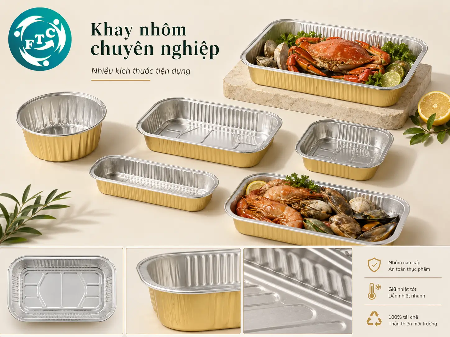 Khay nhôm cho nhà hàng hải sản giúp trình bày món ăn gọn gàng