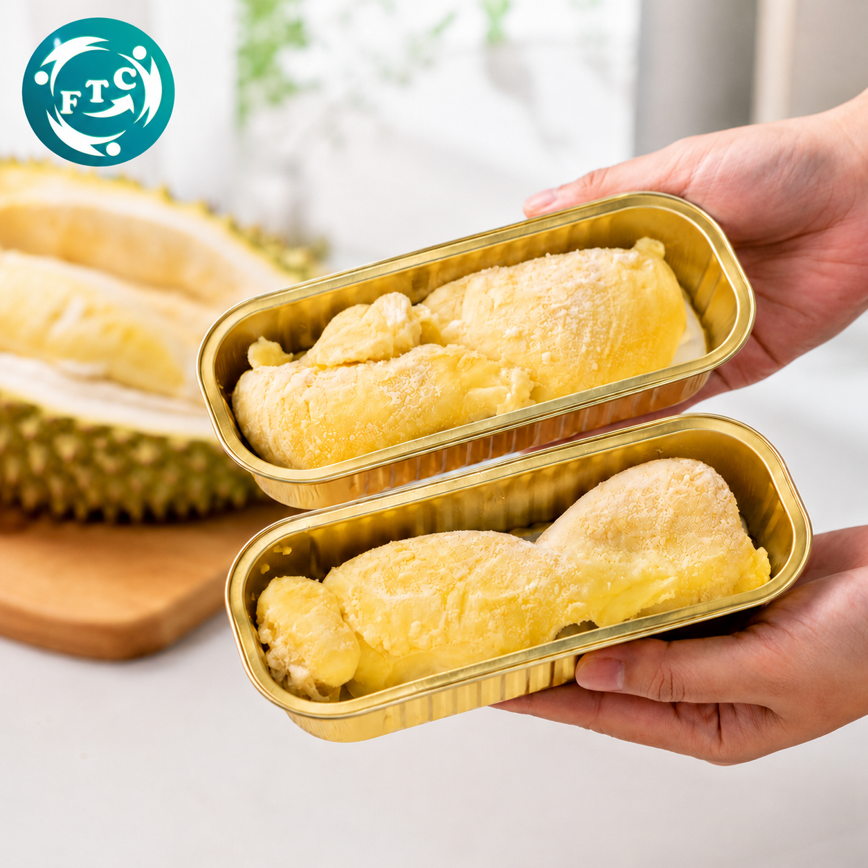 Sản phẩm khay nhôm đựng sầu riêng cấp đông.