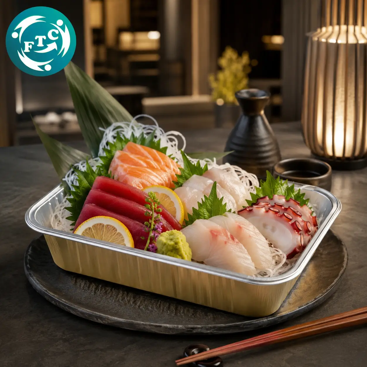 Khay nhôm đựng sashimi FTC phù hợp cho các set hải sản cao cấp