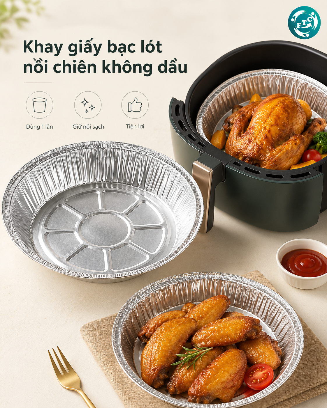 Khay giấy bạc lót nồi chiên không dầu tiện dụng cho gia đình