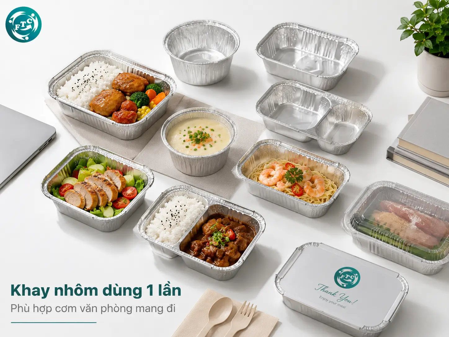 Khay nhôm cho quán cơm văn phòng tiện lợi khi bán mang đi