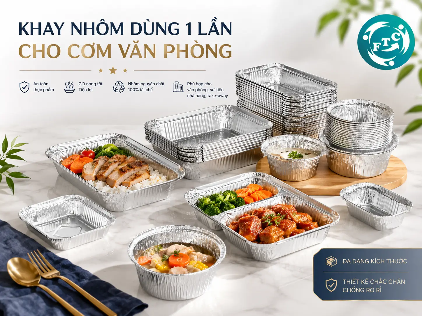 Khay nhôm cho quán cơm văn phòng phù hợp suất ăn doanh nghiệp