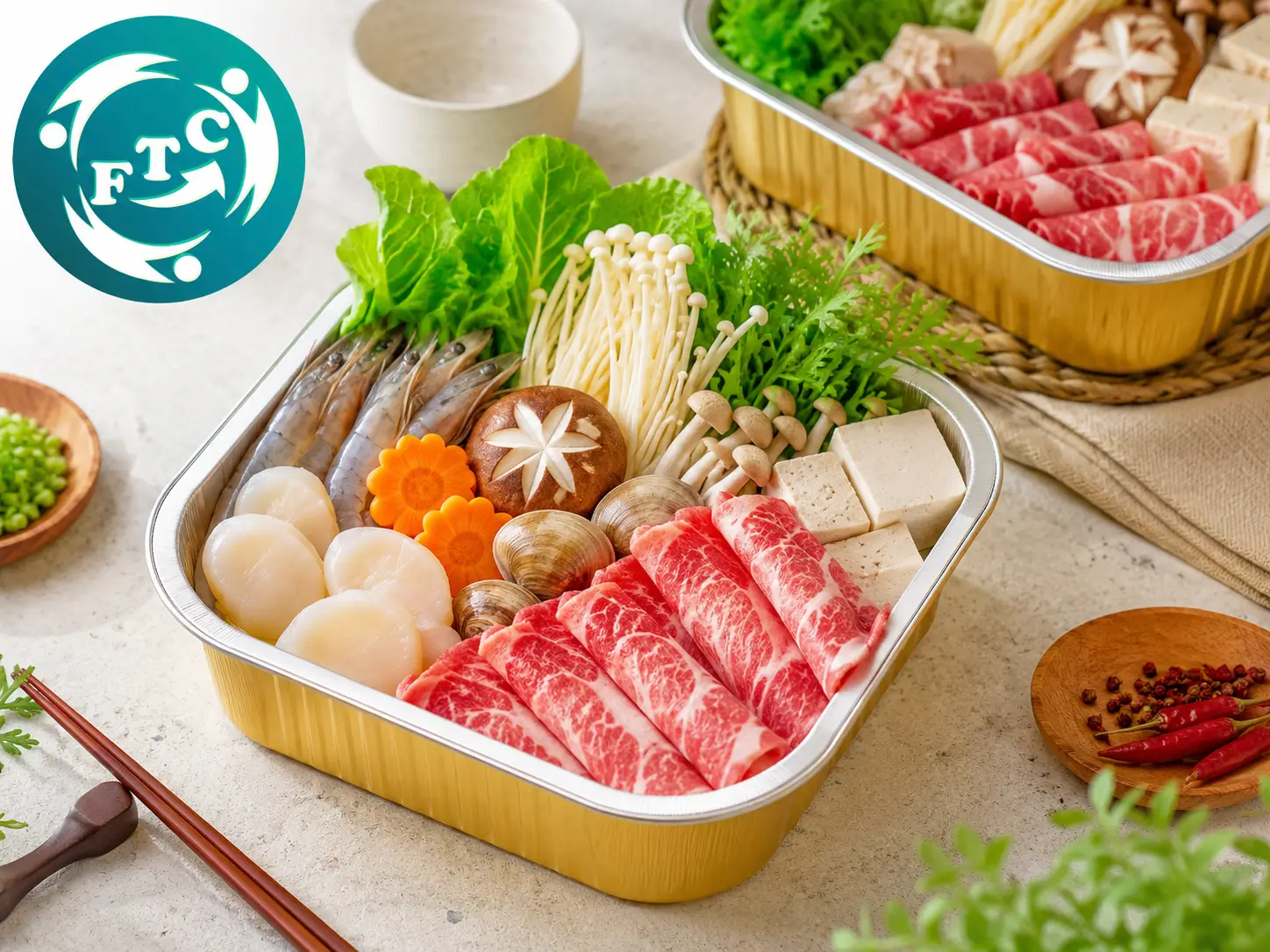 Từng phần lẩu được đóng gói cẩn thận với khay nhôm vàng, sẵn sàng cho mọi đơn hàng mang đi