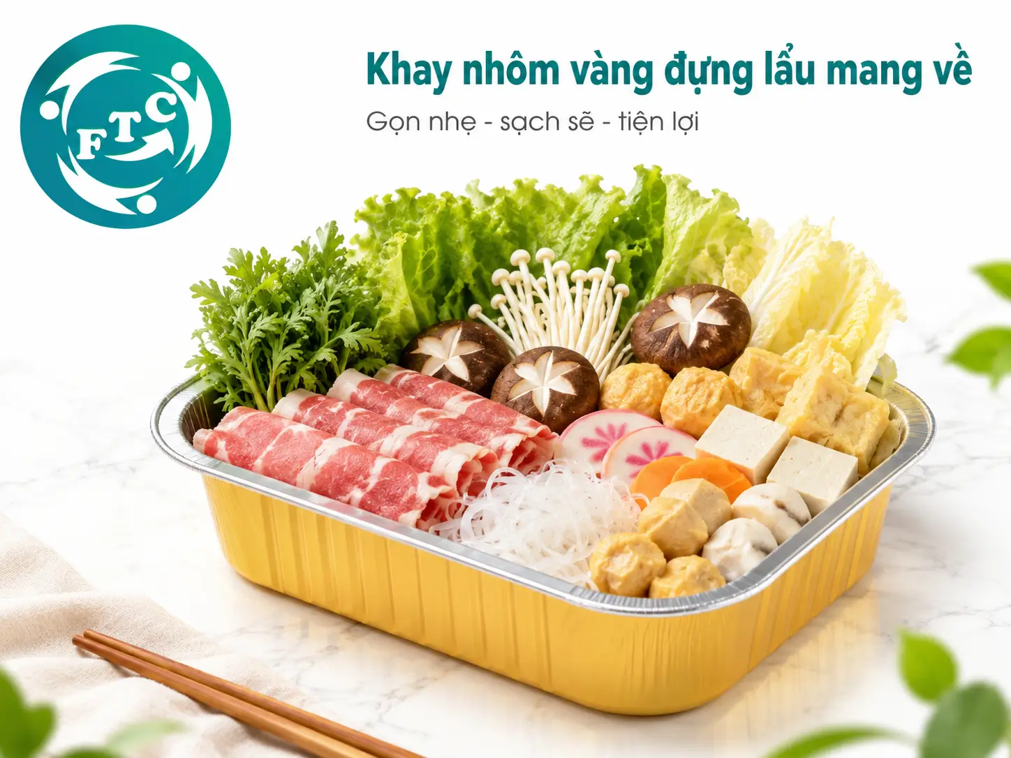 Khay nhôm vàng đựng lẩu FTC mang về giúp mỗi phần lẩu trở nên chỉn chu và chuyên nghiệp hơn khi đến tay khách hàng
